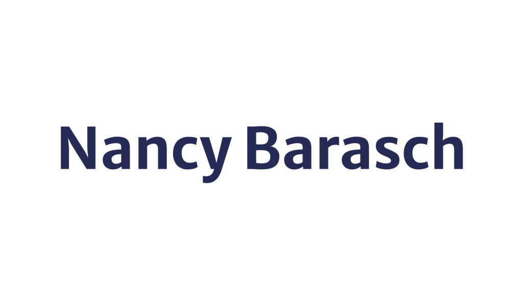 Nancy Barasch (name displayed as large navy wordmark on white background).